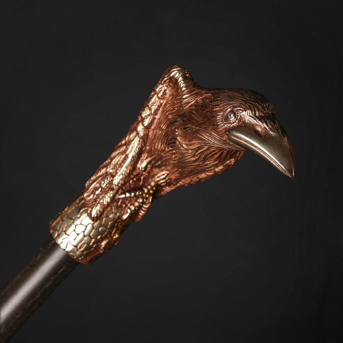 Luxury Crow Walking Stick with Blue Crystals - Artistic Handle