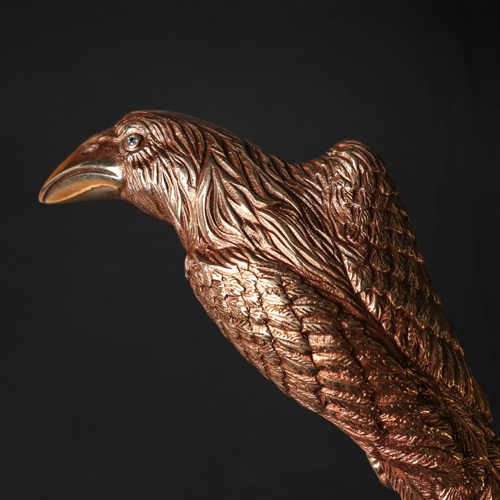 Luxury Crow Walking Stick with Blue Crystals - Artistic Handle