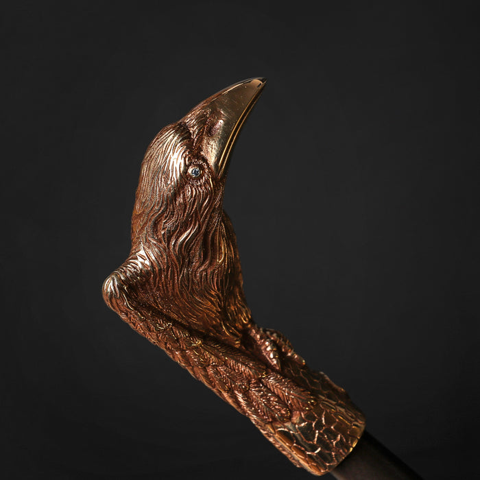 Luxury Crow Walking Stick with Blue Crystals - Artistic Handle