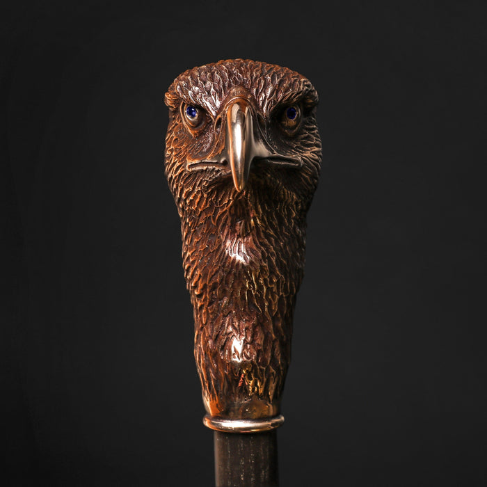 Jewelry Handle Hawk Bronze with Blue Eyes - Luxury Walking Cane