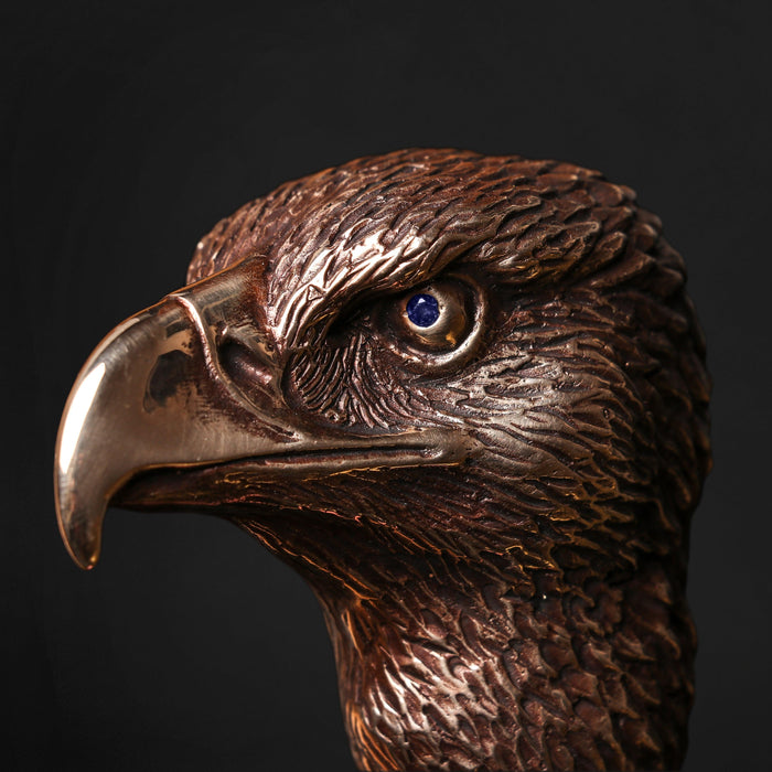 Jewelry Handle Hawk Bronze with Blue Eyes - Luxury Walking Cane