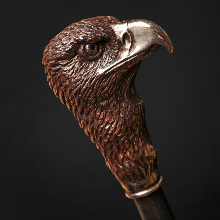 Jewelry Handle Hawk Bronze with Blue Eyes - Luxury Walking Cane