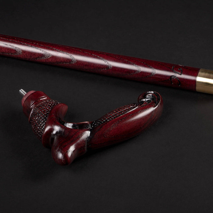 Сherry Ergonomic Walking Cane - Carved Wooden Stick