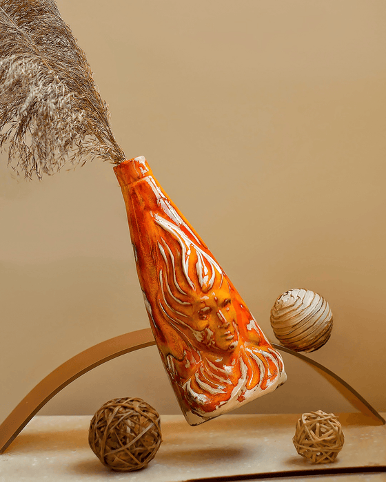 Orange Flamy Genie Vase - Vintage Style Vase Handmade
