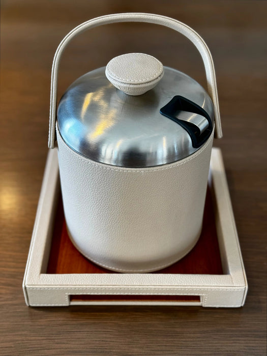 Luxury Leather Ice Bucket – Built-In Tray & Lid Tongs Holder
