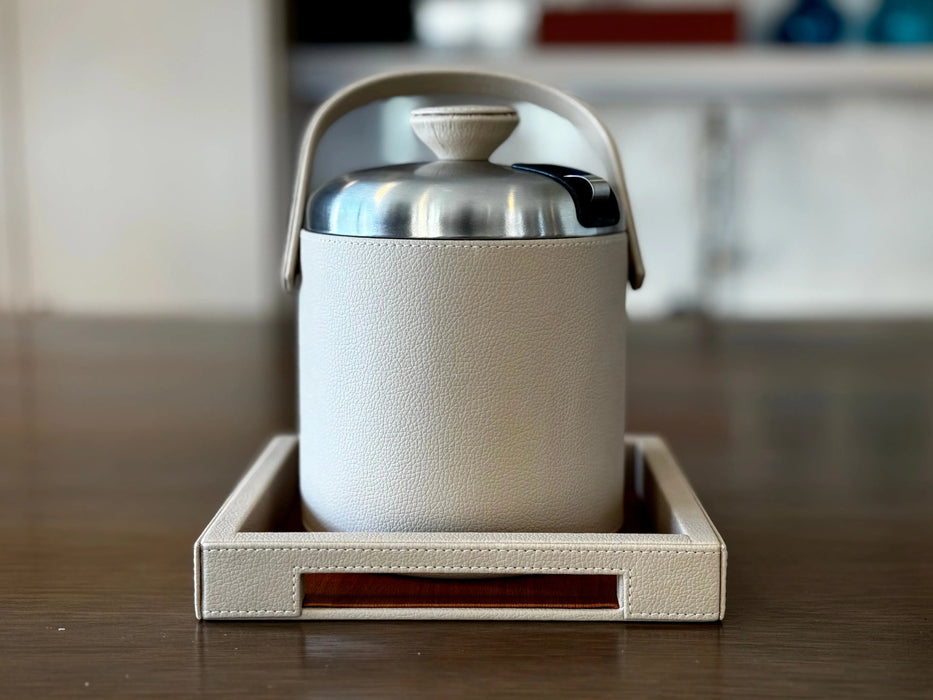 Luxury Leather Ice Bucket – Built-In Tray & Lid Tongs Holder