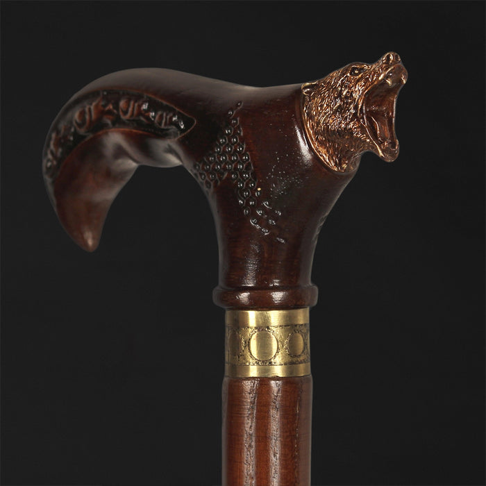 Wooden Walking Cane Bear Brass Handle - Wood Walking Stick