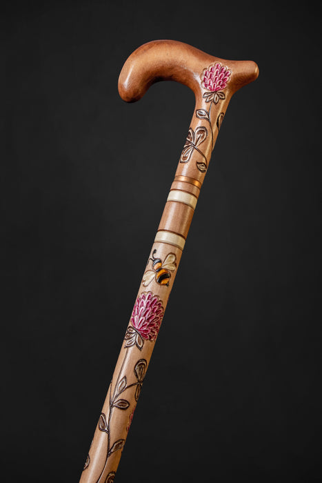 Beiger Gehstock für Damen Kamillenblüte, Holzstab