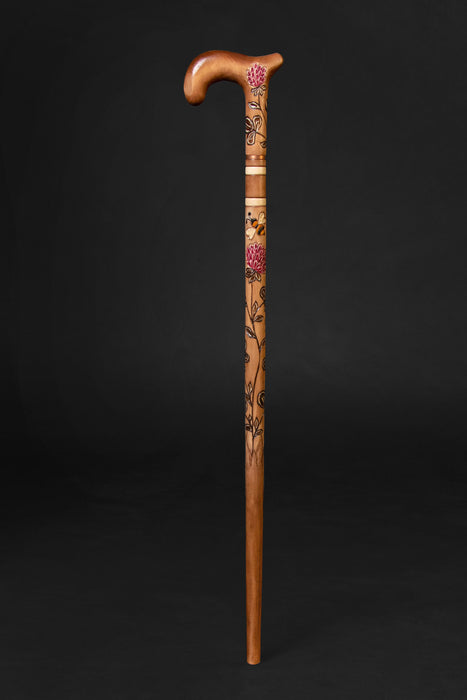 Beiger Gehstock für Damen Kamillenblüte, Holzstab