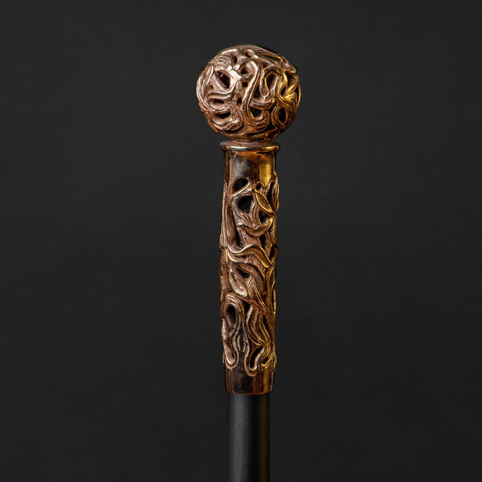 Victorian Antique Walking Stick Presentation Cane - Gold-Tone