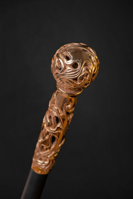 Victorian Antique Walking Stick Presentation Cane - Gold-Tone