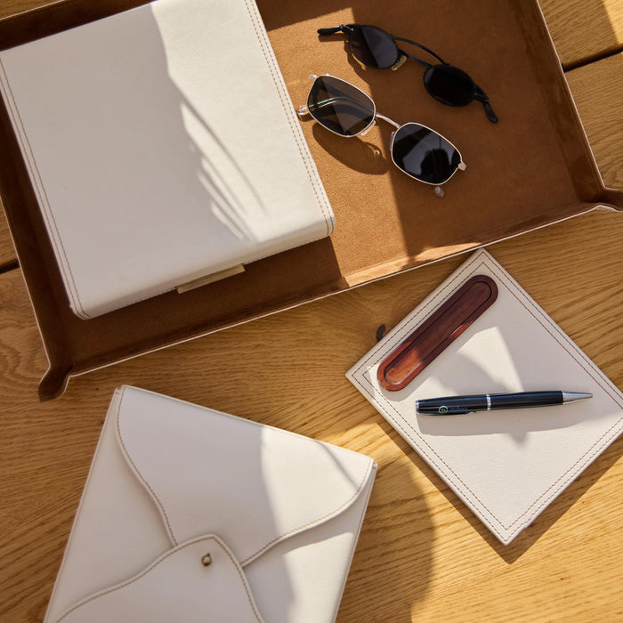 Luxury Ivory Organizer Set – Suede Lining & Wood Details