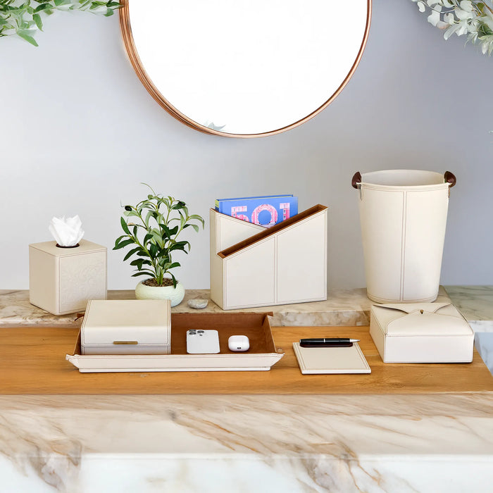 Luxury Ivory Organizer Set – Suede Lining & Wood Details