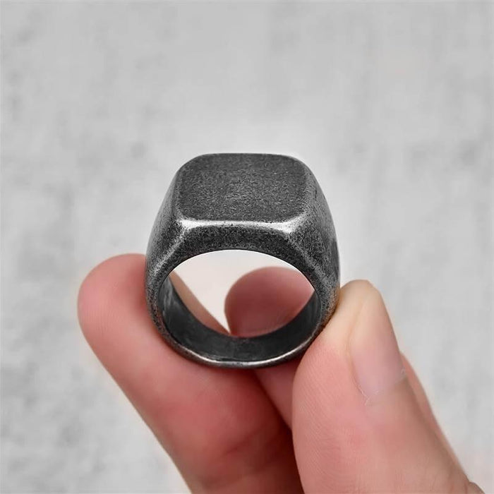 Vintage Steel Square Flat Top Ring