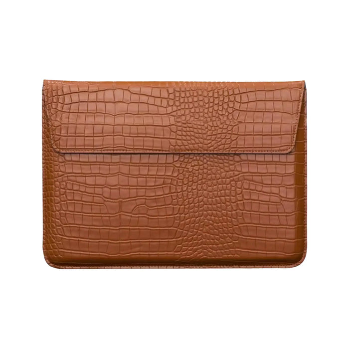 Crocodile Textured PU Leather Laptop Sleeve with Built-In Stand