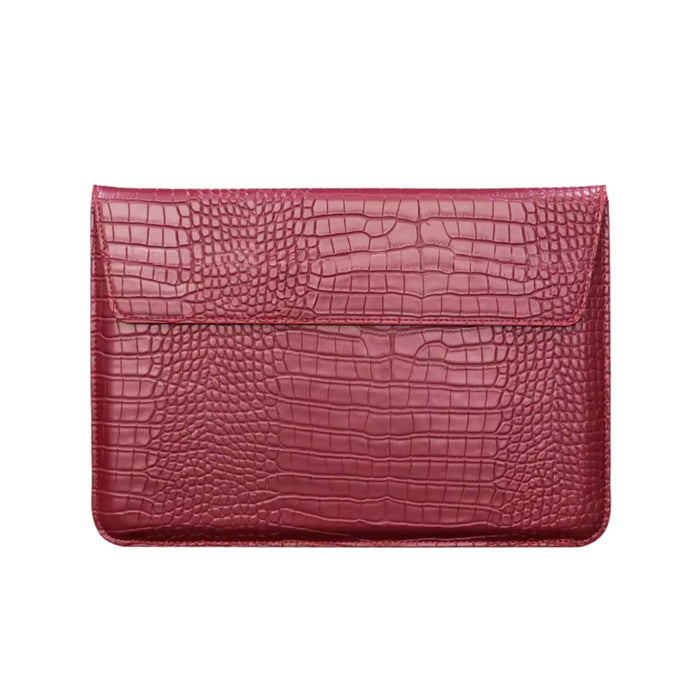 Crocodile Textured PU Leather Laptop Sleeve with Built-In Stand