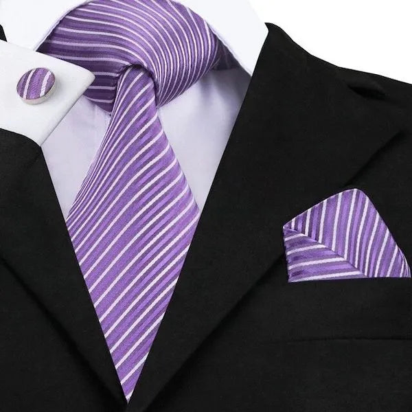 Silk Necktie for Men in Classy Lavender Stripes