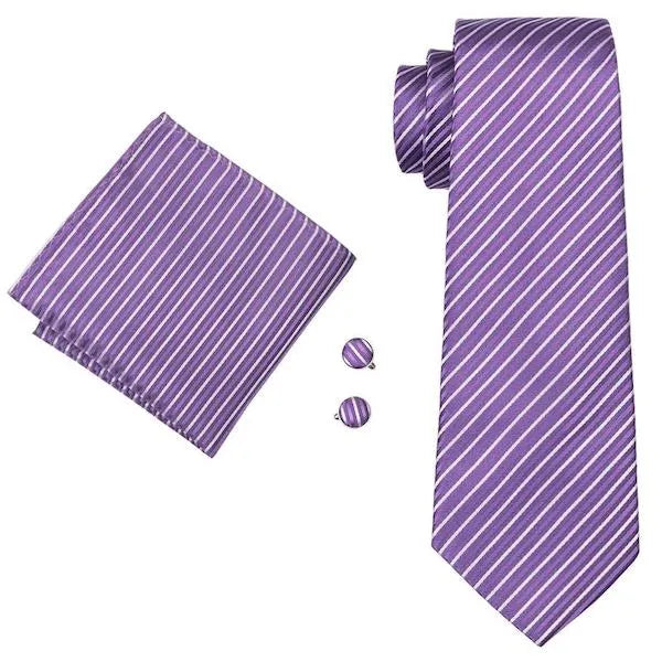 Silk Necktie for Men in Classy Lavender Stripes