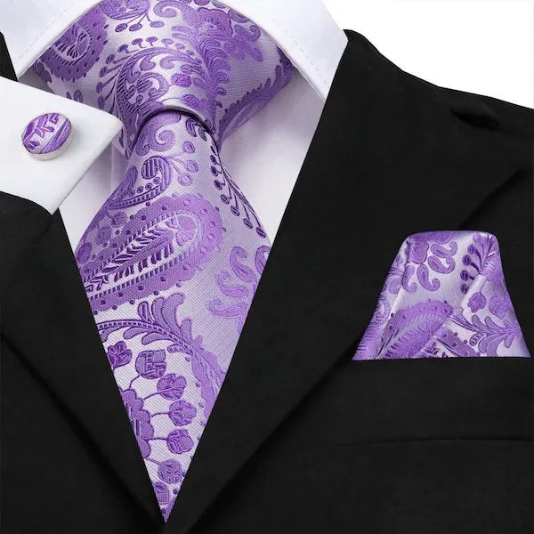 Silk Tie in Lavender Purple Paisley Floral Design for Men