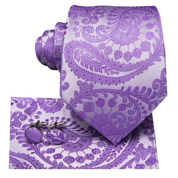 Silk Tie in Lavender Purple Paisley Floral Design for Men