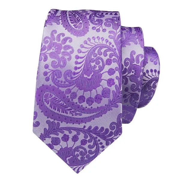 Silk Tie in Lavender Purple Paisley Floral Design for Men