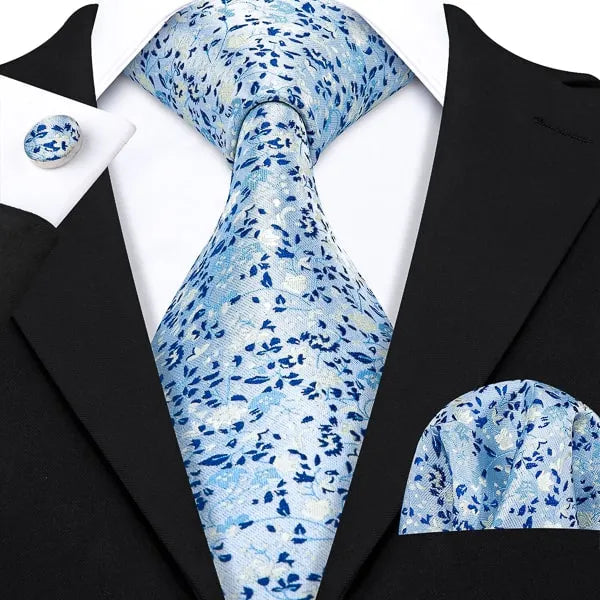 Light Blue Floral Silk Necktie for Classy Men
