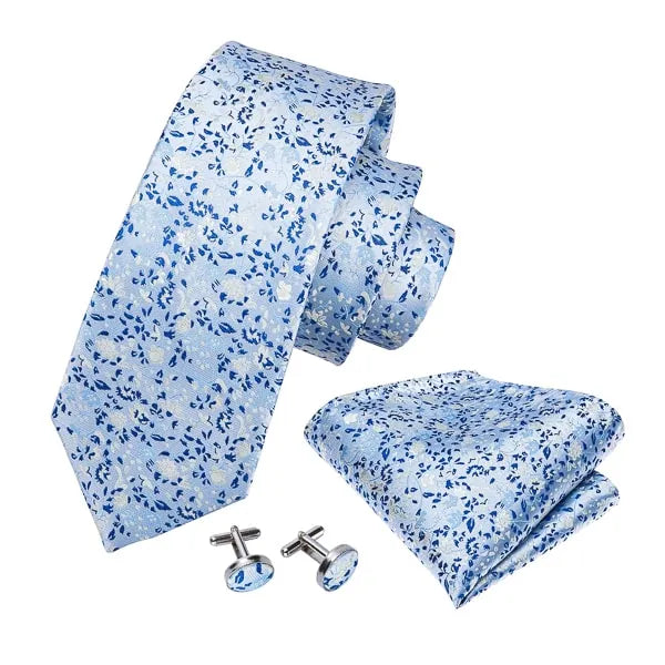 Light Blue Floral Silk Necktie for Classy Men