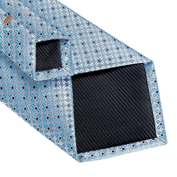 Light Blue Silk Tie with Silver Floral Dots for Classy Men