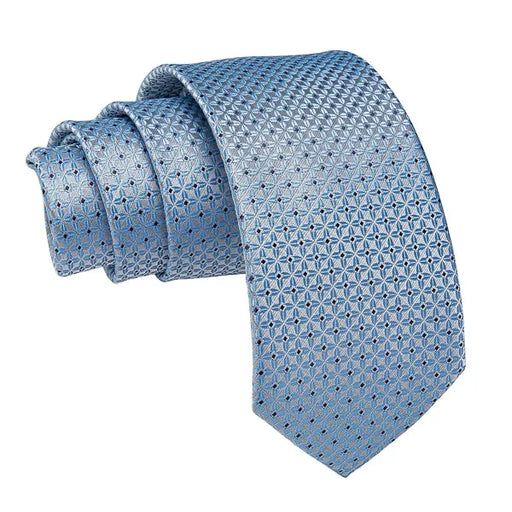 Light Blue Silk Tie with Silver Floral Dots for Classy Men