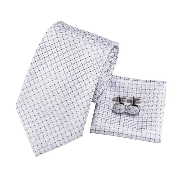 Light Silver Silk Tie with White Dots - Classy Accessory for Men