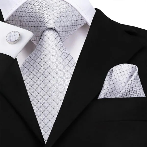 Light Silver Silk Tie with White Dots - Classy Accessory for Men