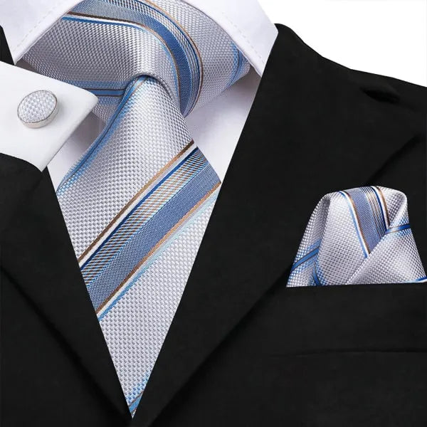 Light Blue Metallic Striped Silk Tie for Classy Men