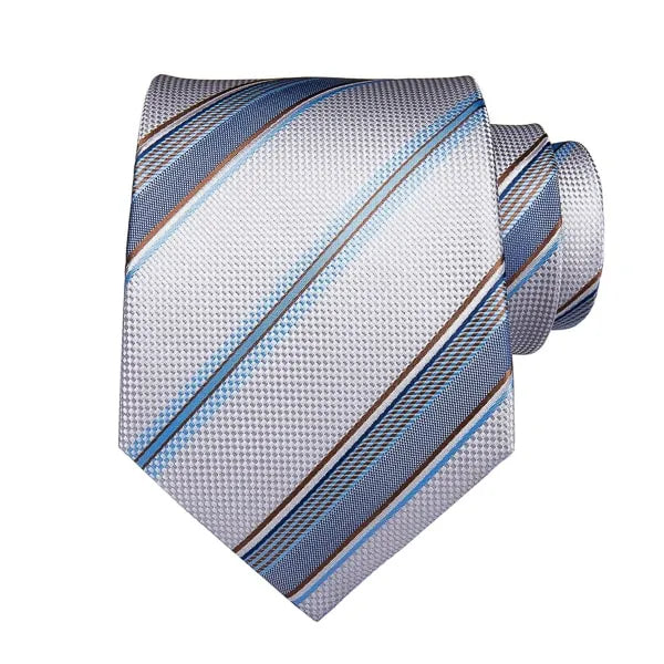 Light Blue Metallic Striped Silk Tie for Classy Men