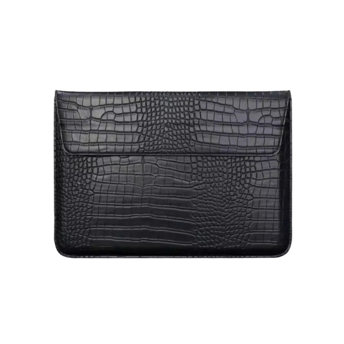 Crocodile Textured PU Leather Laptop Sleeve with Built-In Stand