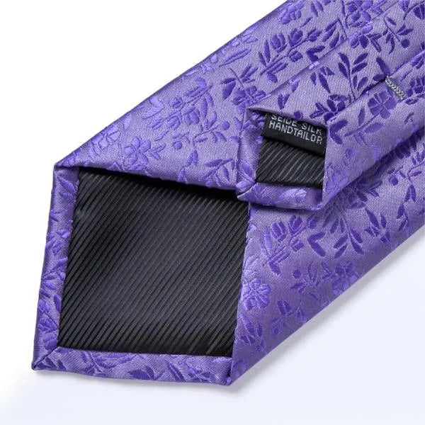 Lilac Floral Silk Necktie for Men - Elegant Accessory for Formal Occasions
