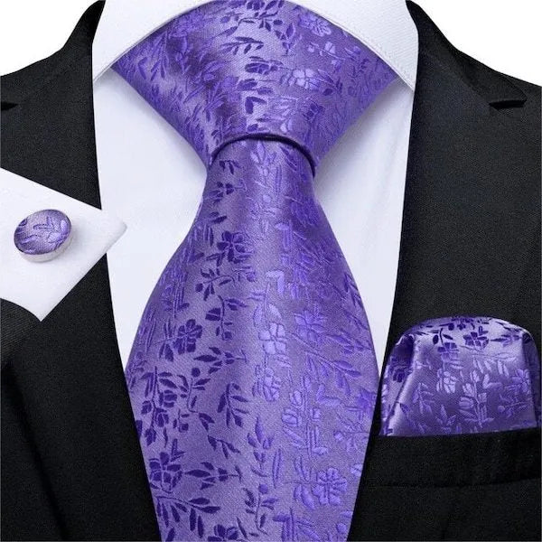 Lilac Floral Silk Necktie for Men - Elegant Accessory for Formal Occasions