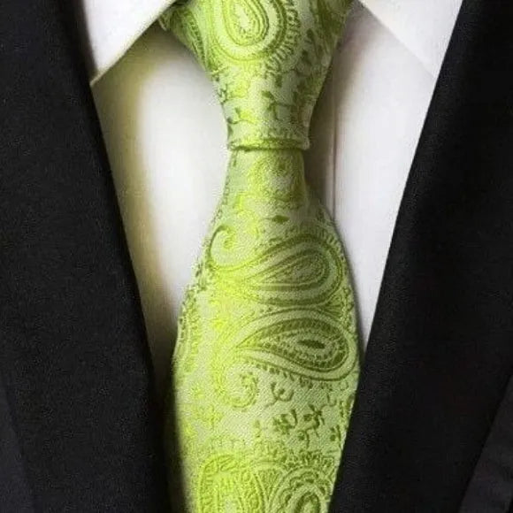 Lime Green Paisley Tie for Classy Men Elegant Accessory for Formal Events