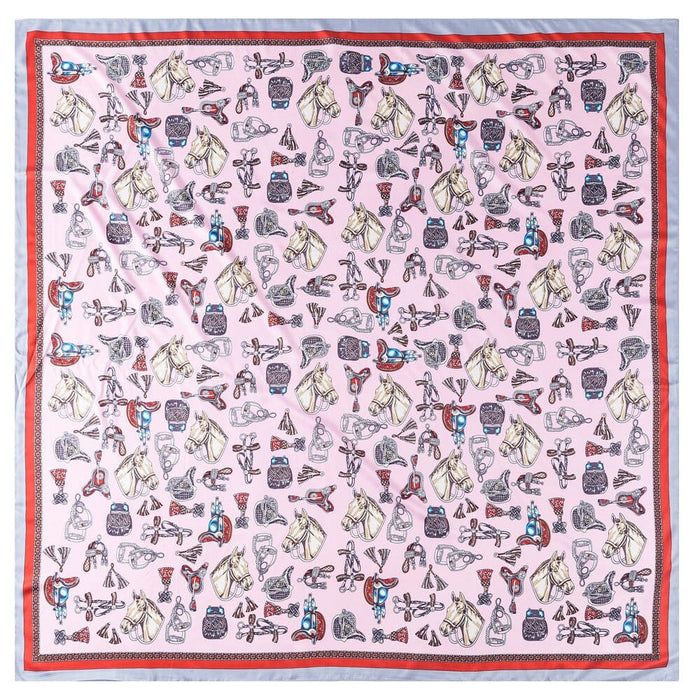 Horse Element Print Women's Luxury Hand-Rolled Twill Silk Scarf 130cm