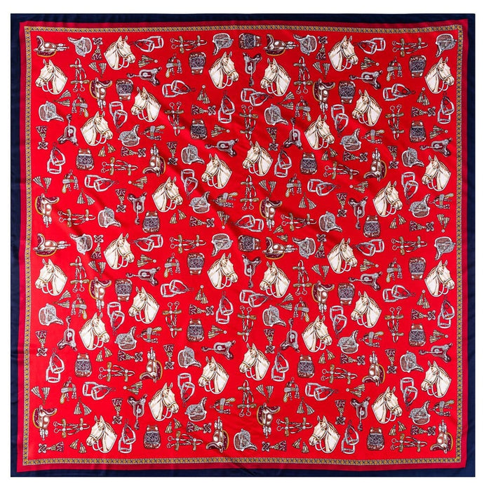 Horse Element Print Women's Luxury Hand-Rolled Twill Silk Scarf 130cm