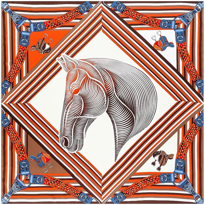 Horse Art Print Women's Luxury Hand-Rolled Twill Silk Scarf 130cm
