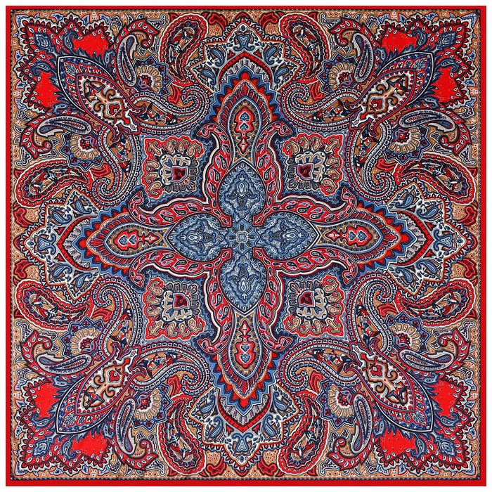 Floral Pattern Print Women's Unique Hand-Rolled Twill Silk Scarf 130cm