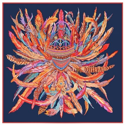 Feather Crown Print Women's Luxury Hand-Rolled Twill Silk Scarf 130cm