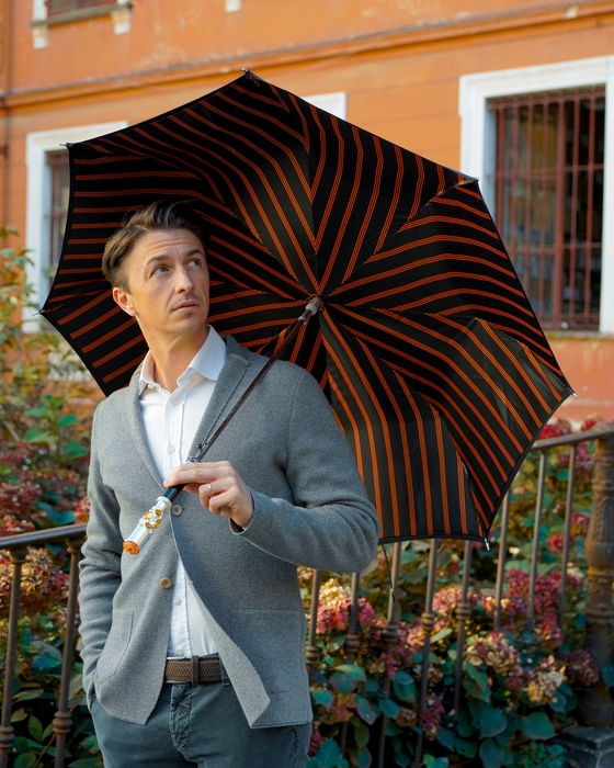 Luxury Striped Umbrella with Topaz-Accented Silver Handle