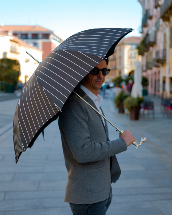 Premium Black Pinstripe Umbrella for Gentlemen with Jaguar Handle
