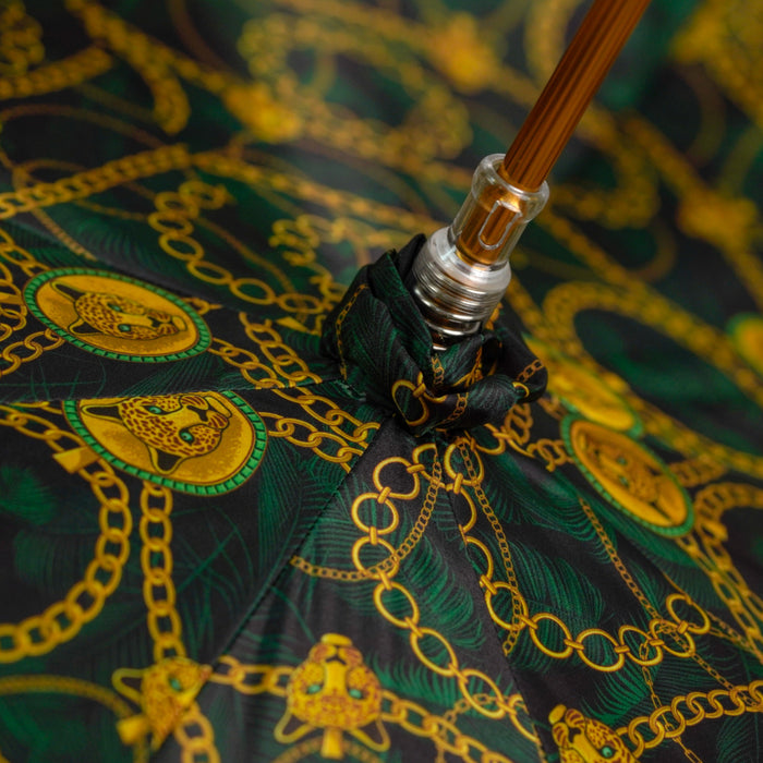 Premium Green Umbrella with Striking Leopard Jewelry Handle