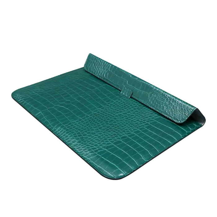 Crocodile Textured PU Leather Laptop Sleeve with Built-In Stand