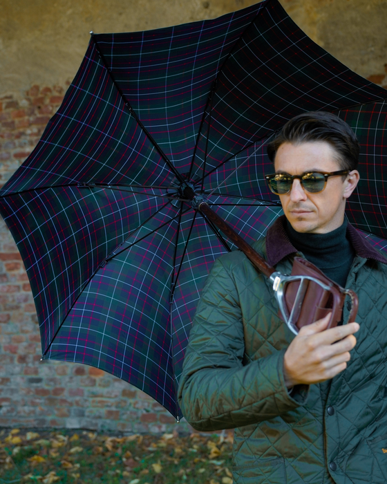 Handcrafted Leather Seat Umbrella- Black Watch Tartan