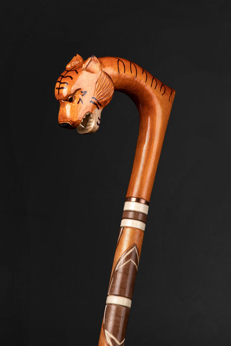 Tiger Walking Stick, Walking Cane Hand Carved - Handmade