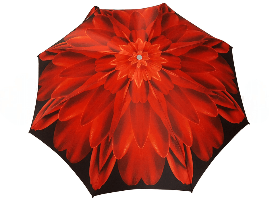 Red Dahlia Print Luxury Folding Ladies Umbrella