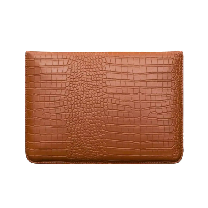 Crocodile Textured PU Leather Laptop Sleeve with Built-In Stand
